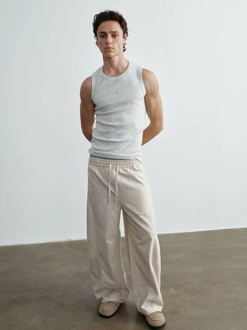 Linen Blend Curved Wide Trousers