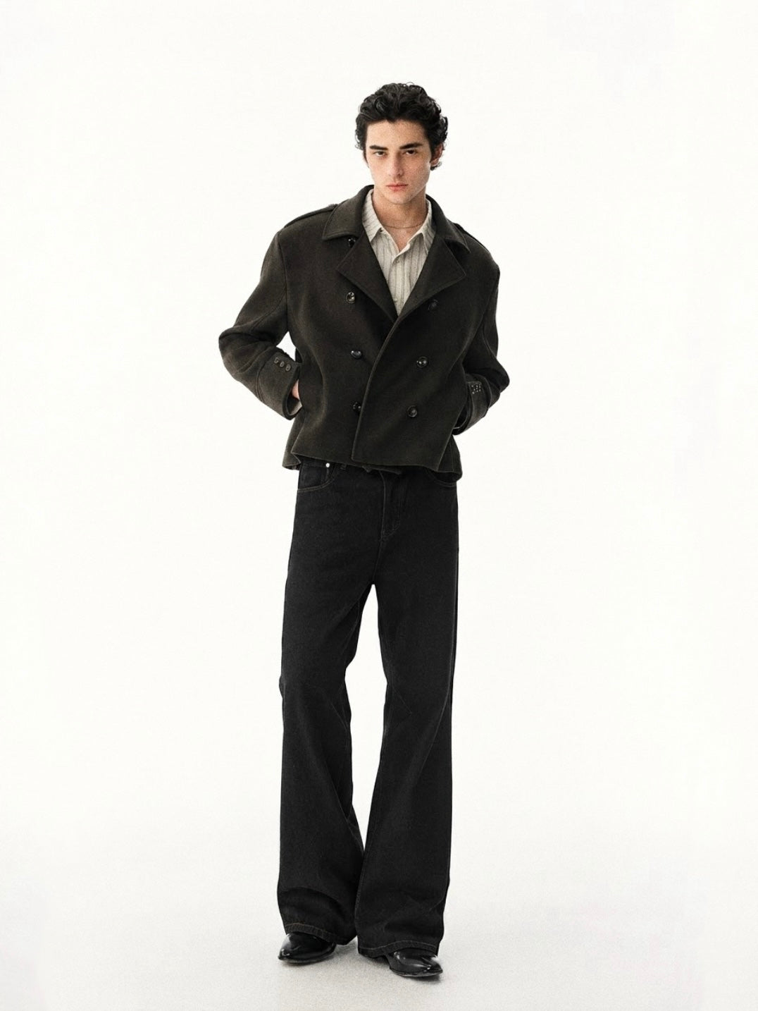 Cropped Double-Breasted Wool Peacoat