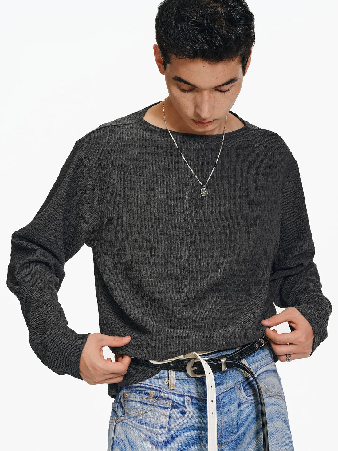 Textured Boatneck Long Sleeve Tee