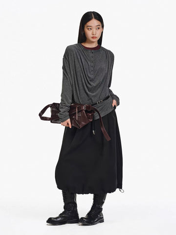 Slub Textured Draped Henley Tee