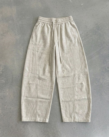 INTRUECHO Linen Blend Curved Wide Trousers