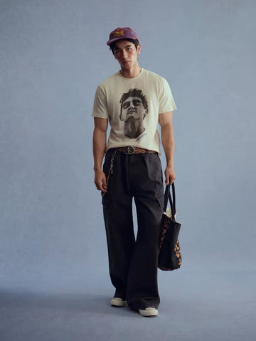 Vintage Washed Distressed Canvas Straight-Leg Cargo Pants