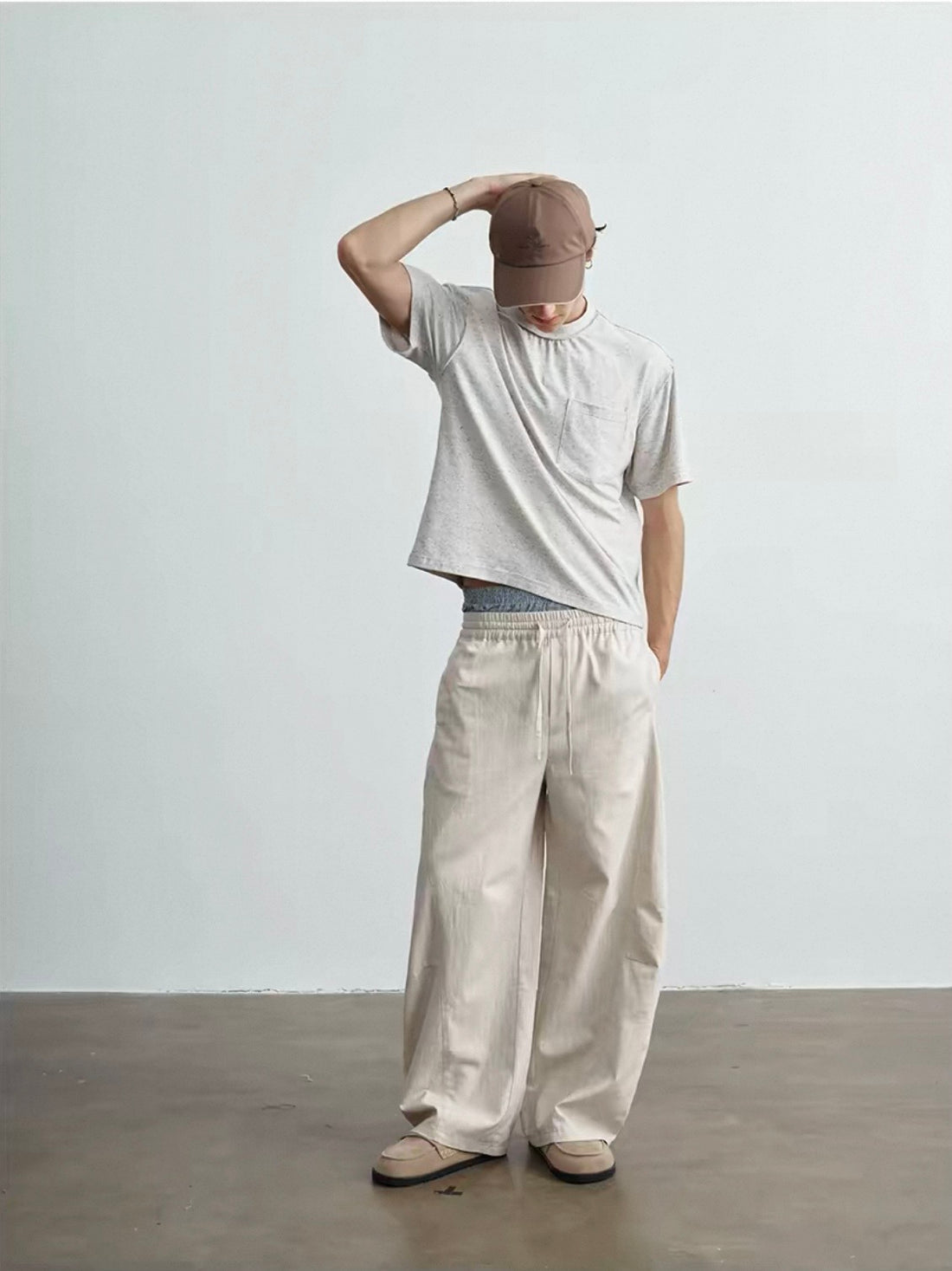 Linen Blend Curved Wide Trousers