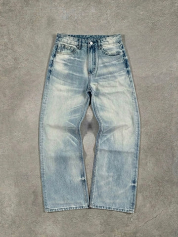 INTRUECHO Cream Blue Washed Straight Denim