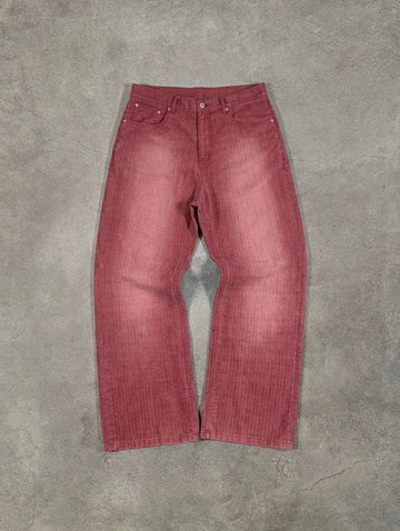 INTRUECHO Vintage Washed Burgundy Slub Cotton Trousers