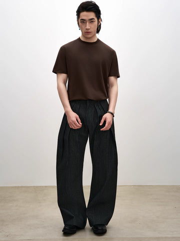 Triple Pleated Raw Denim Trousers
