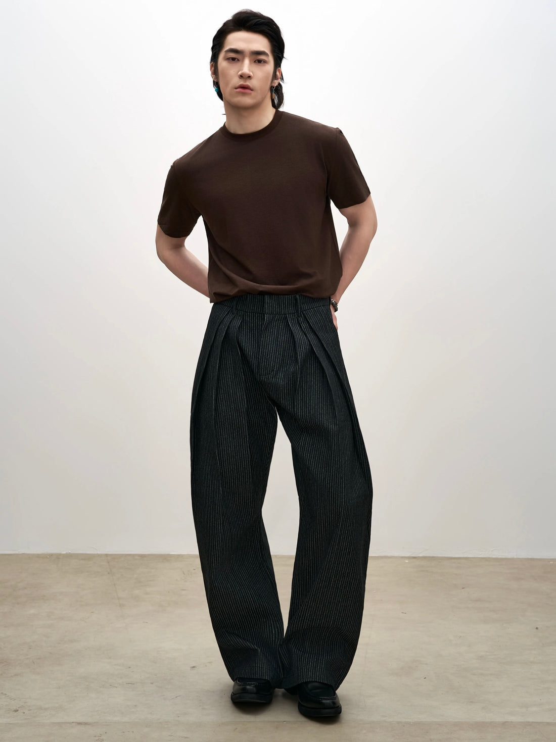 Triple Pleated Raw Denim Trousers