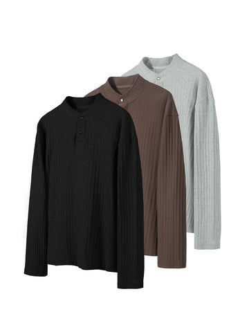 Textured Henley Long Sleeve